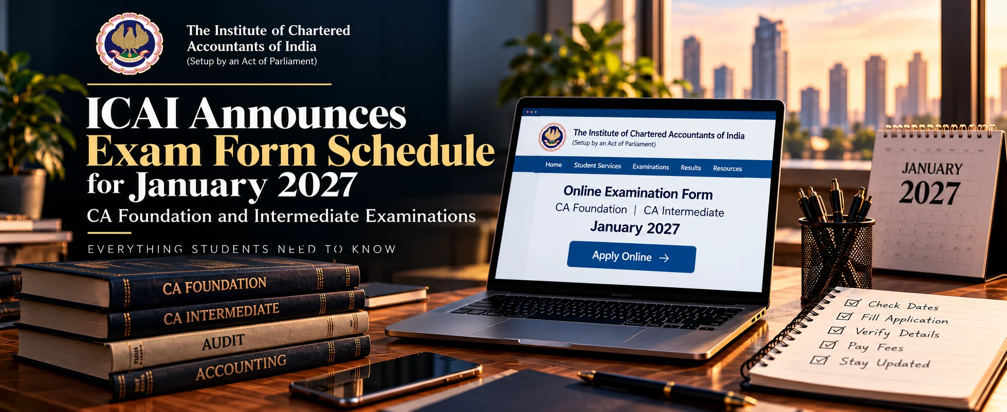 ICAI Announces Exam Form Schedule for January 2027 CA Foundation and Intermediate Examinations: Everything Students Need to Know