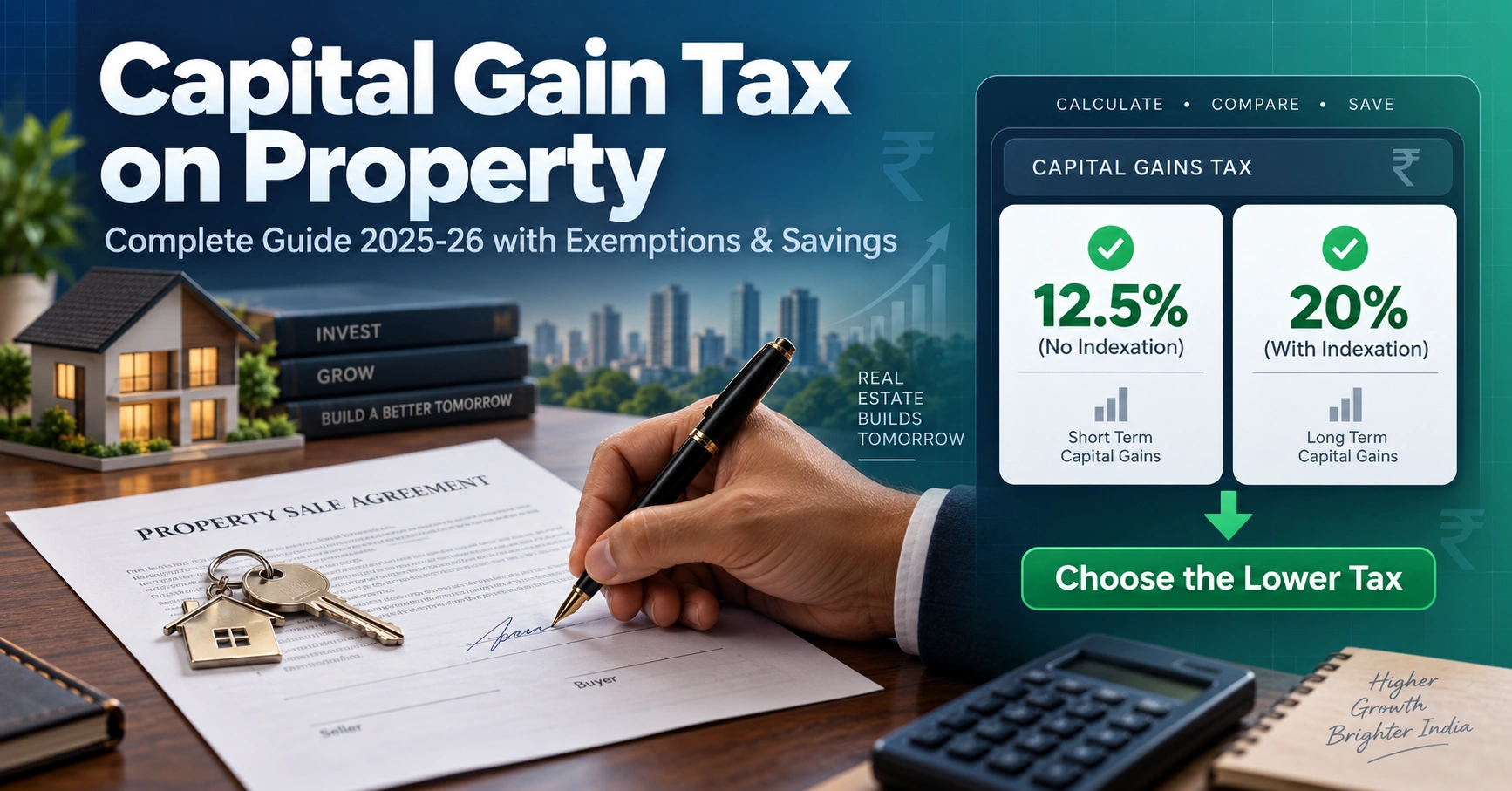 Capital Gain Tax on Property Sale 2025-26: Rates, Calculation & Tax-Saving Exemptions